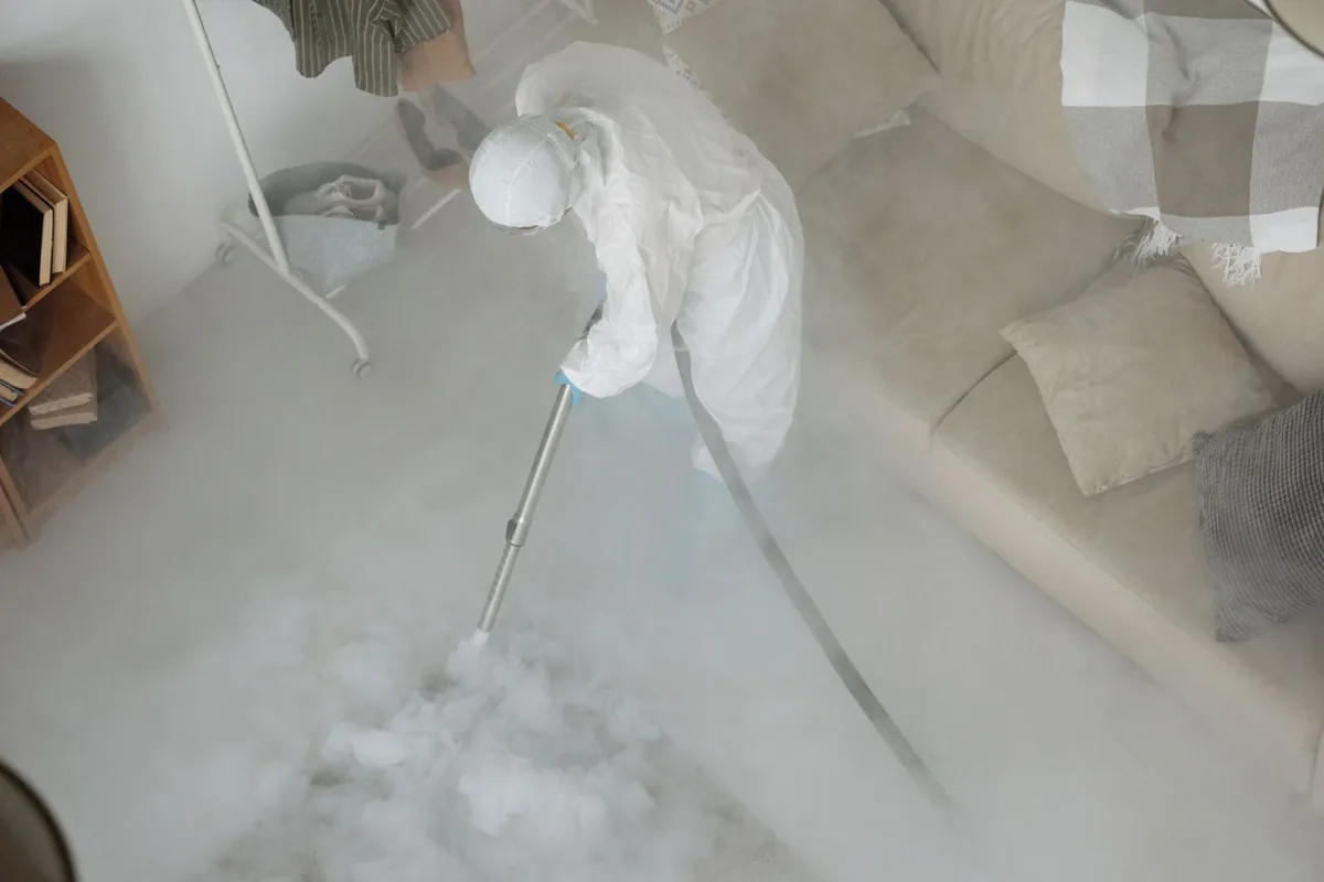 Biohazard cleanup technician in protective equipment, Gandy-Sun Bay South, Tampa, FL